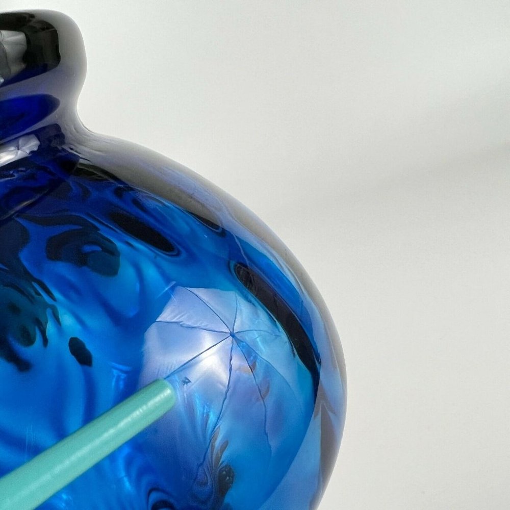 Vintage Mid Century Modern Empoli Cobalt Blue Optic Glass Vase Made in Italy - Picture 9 of 9